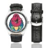 Men's casual watch with a round dial featuring the 105th Squadron of the Israeli Air Force emblem, silver-tone case and black leather strap, shown with the strap to the side.