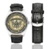 Men's casual watch with a round dial featuring the Australian Special Forces Operation Slipper Afghanistan - emblem, silver-tone case and black leather strap, shown with the strap to the side.