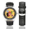 Men's casual watch with a round dial featuring the Operation Resolute Support Task Force Southeast Afghanistan emblem, silver-tone case and black leather strap, shown with the strap to the side.