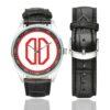 Men's casual watch with a round dial featuring the 31st ID SSI emblem, silver-tone case and black leather strap, shown with the strap to the side.