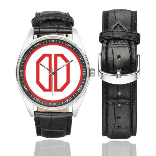 Men's casual watch with a round dial featuring the 31st ID SSI emblem, silver-tone case and black leather strap, shown with the strap to the side.