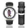 Men's casual watch with a round dial featuring the SEAL Team 1 emblem, silver-tone case and black leather strap, shown with the strap to the side.