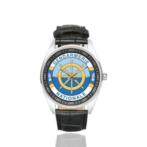 Men's casual watch with a round dial featuring the CGVN emblem, silver-tone case and black leather strap.