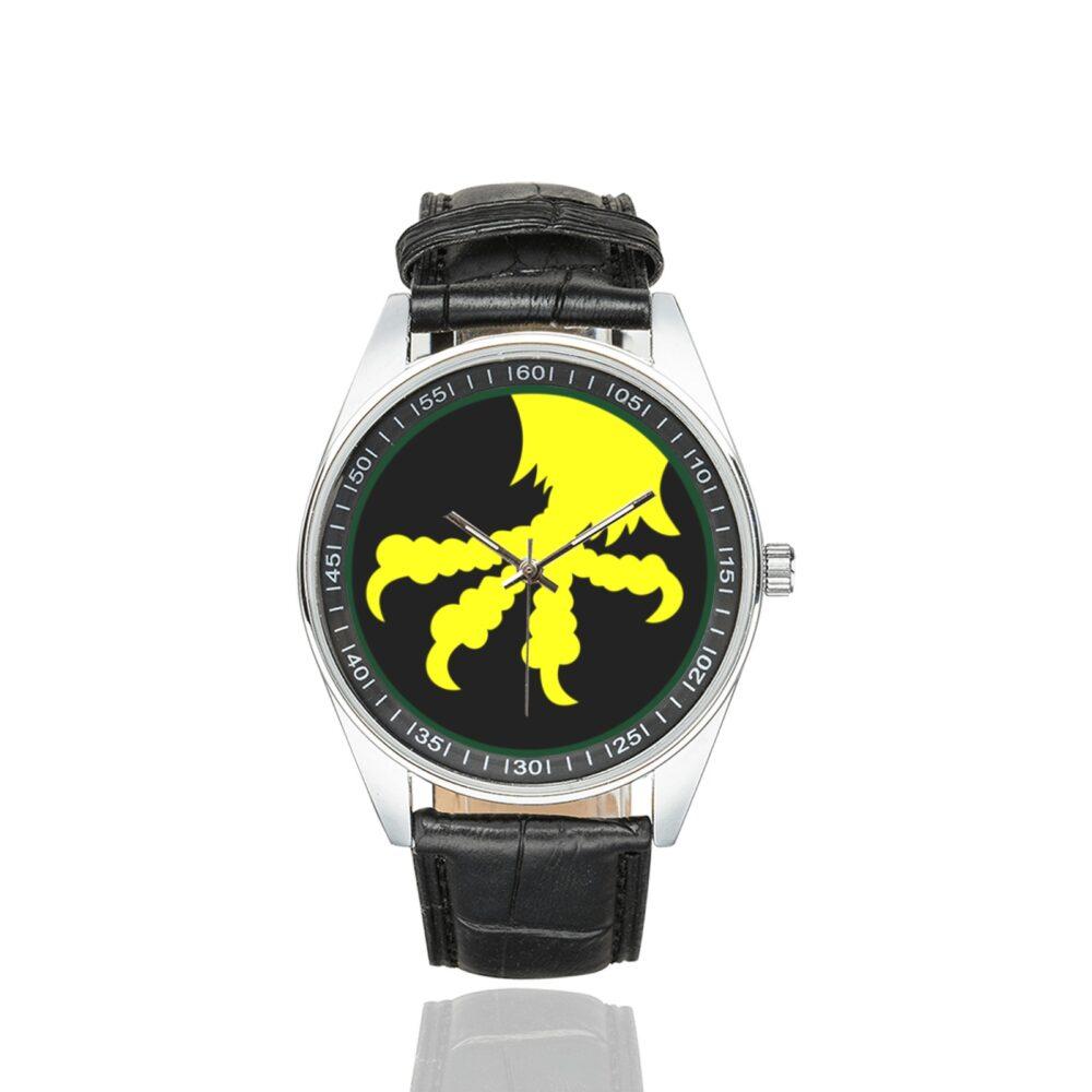 Men's casual watch with a round dial featuring the USA 17 ABN DIV emblem, silver-tone case and black leather strap.