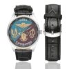 Men's casual watch with a round dial featuring the Belgian Joint Para Commando emblem, silver-tone case and black leather strap, shown with the strap to the side.
