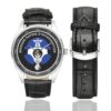 Men's casual watch with a round dial featuring the BRI emblem, silver-tone case and black leather strap, shown with the strap to the side.