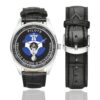 Men's casual watch with a round dial featuring the Pilote VRI emblem, silver-tone case and black leather strap, shown with the strap to the side.