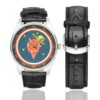 Men's casual watch with a round dial featuring the 431st Test & Evaluation Squadron emblem, silver-tone case and black leather strap, shown with the strap to the side.