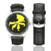 Men's casual watch with a round dial featuring the USA 17 ABN DIV emblem, silver-tone case and black leather strap, shown with the strap to the side.