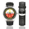Men's casual watch with a round dial featuring the EGM 22-1 Dugny emblem, silver-tone case and black leather strap, shown with the strap to the side.