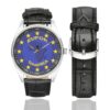 Men's casual watch with a round dial featuring the EUFOR Tchad-RCA emblem, silver-tone case and black leather strap, shown with the strap to the side.