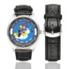 Men's casual watch with a round dial featuring the 613th Air Operations Center emblem, silver-tone case and black leather strap, shown with the strap to the side.