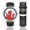 Men's casual watch with a round dial featuring the US Army 504th Parachute Infantry Regiment emblem, silver-tone case and black leather strap, shown with the strap to the side.