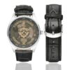 Men's casual watch with a round dial featuring the Ukraine 3rd Separate Motorized Battalion Volya emblem, silver-tone case and black leather strap, shown with the strap to the side.