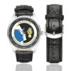 Men's casual watch with a round dial featuring the DRG emblem, silver-tone case and black leather strap, shown with the strap to the side.
