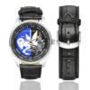 Men's casual watch with a round dial featuring the GSD quimper emblem, silver-tone case and black leather strap, shown with the strap to the side.
