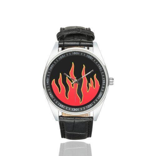 Men's casual watch with a round dial featuring the US 119th Infantry Division emblem, silver-tone case and black leather strap.
