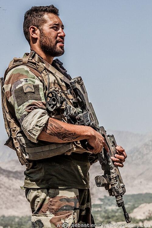French patrol leader wearing CCE camouflage in Tagab, Afghanistan