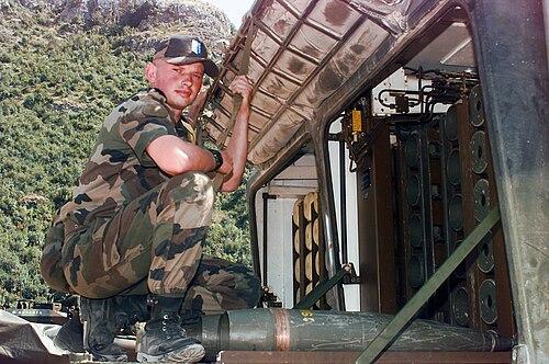 French AuF1 artillery vehicle painted in the centre Europe camouflage, 1996