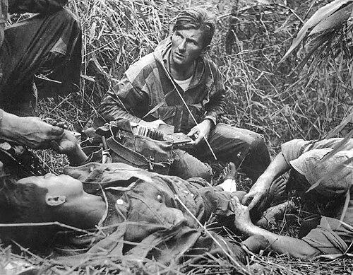 French paratrooper doctor at Dien Bien Phu in 1954 wearing a TAP smock