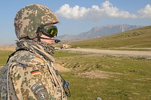 German Bundeswehr soldier wearing Flecktarn during an ISAF training exercise in Afghanistan