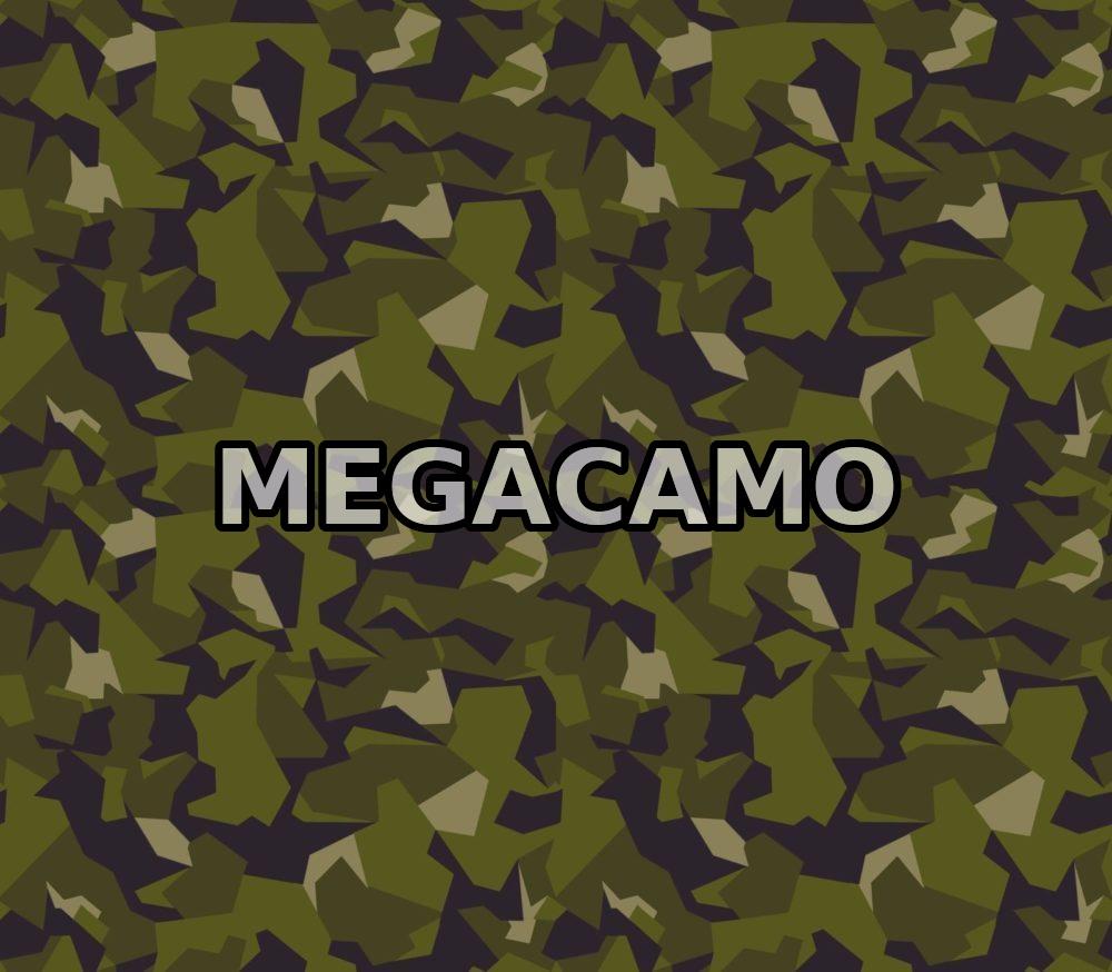 Colour swatch of the Swedish M90 splinter camouflage, large angular green and khaki shapes on a dark field.