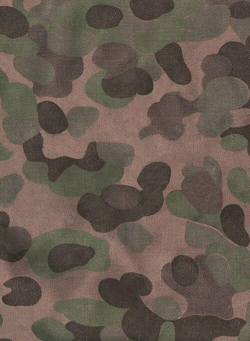 A fabric swatch of the Austrian Erbsentarn (pea pattern) camouflage, the blotchy pinkish-grey and maroon design worn by the Austrian Bundesheer from 1957 to 1978.