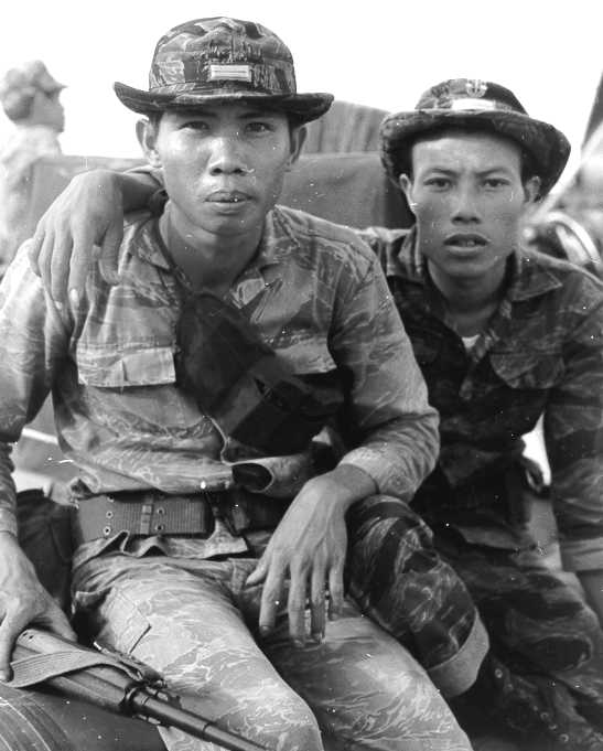 Two CIDG soldiers in tiger stripe camouflage, 1965