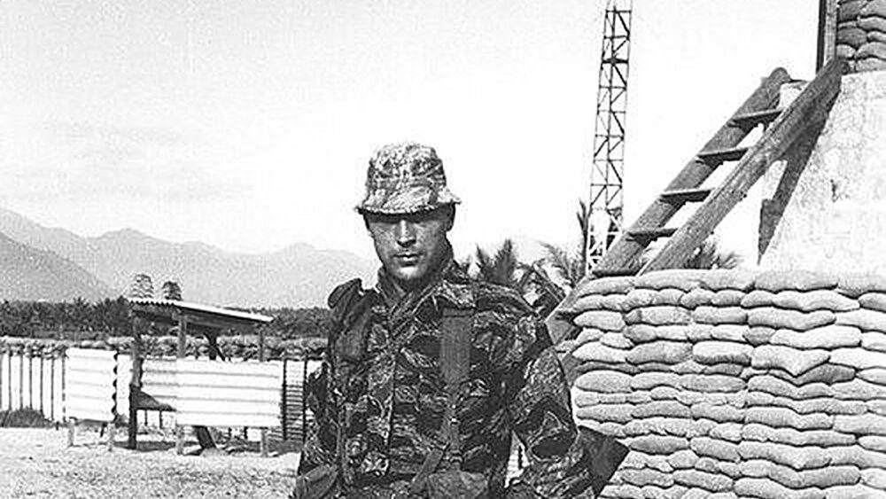 US Special Forces soldier in tiger stripe camouflage in Vietnam, 1966