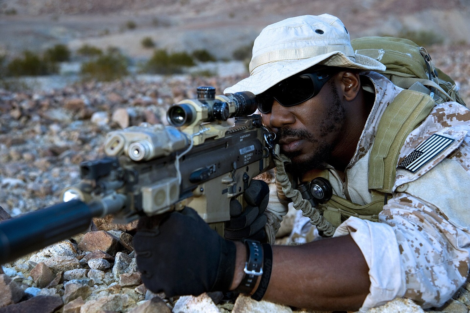 Navy SEALs in desert digital camouflage training in California in January 2012