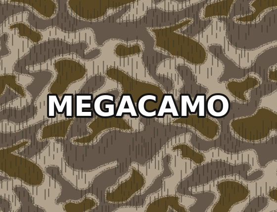 The MegaCamo reference plate of the Steintarn pattern: grey-brown and olive fields over a pale sand-grey ground, with fine vertical rain streaks.