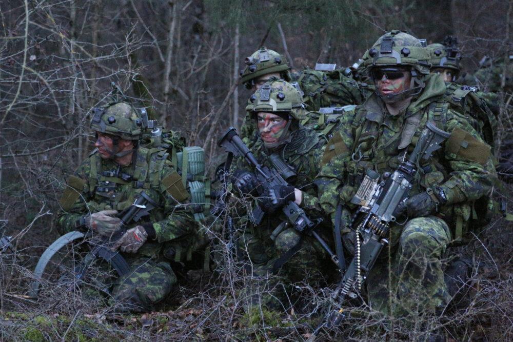 Canadian soldiers in CADPAT digital camouflage during exercise Allied Spirit I, 2015