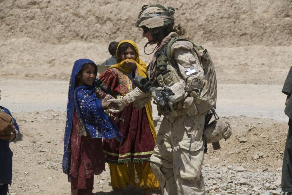 Canadian foot patrol in CADPAT camouflage in Panjwayi district, Afghanistan