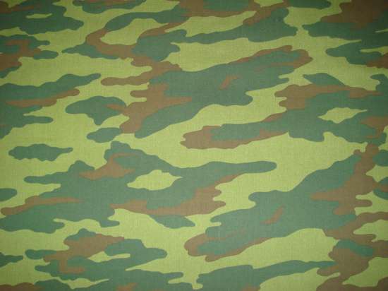 Colour swatch of the Russian Flora pattern — dark green and brown streaks on a lighter ground.