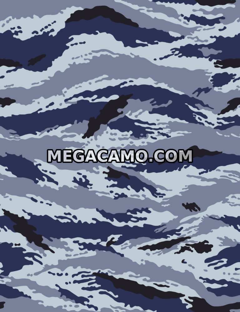 Flat reference plate of Russian Kamysh / Kamush tiger-stripe camouflage in the blue urban colourway.