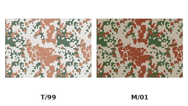 Side-by-side comparison of the Danish T/99 desert camouflage and the improved M/01 desert camouflage.