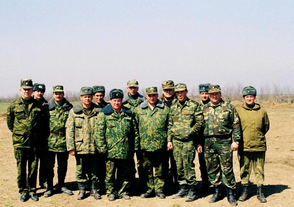 Officers of the Russian 58th Army in the field, 2003, in winter-issue jackets
