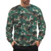 China M07 Woodland camouflage crewneck sweatshirt worn by a model