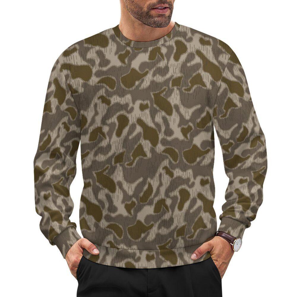 Austrian Sumpfmuster Late camouflage crewneck sweatshirt worn by a model