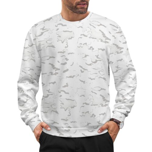Belgian Jigsaw Arctic camouflage crewneck sweatshirt worn by a model