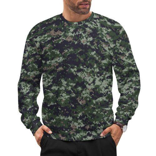 Canadian CADPAT Intermediate v2 camouflage crewneck sweatshirt worn by a model