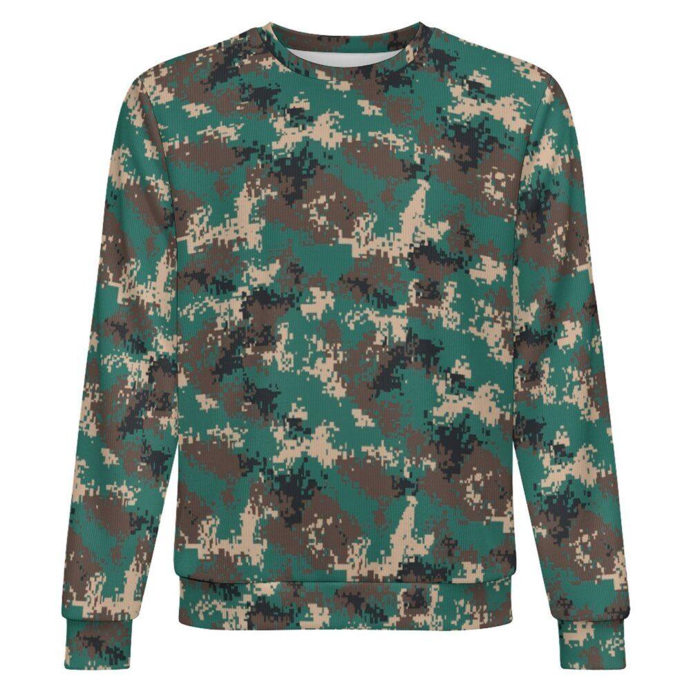 China M07 Woodland camouflage crewneck sweatshirt, front view