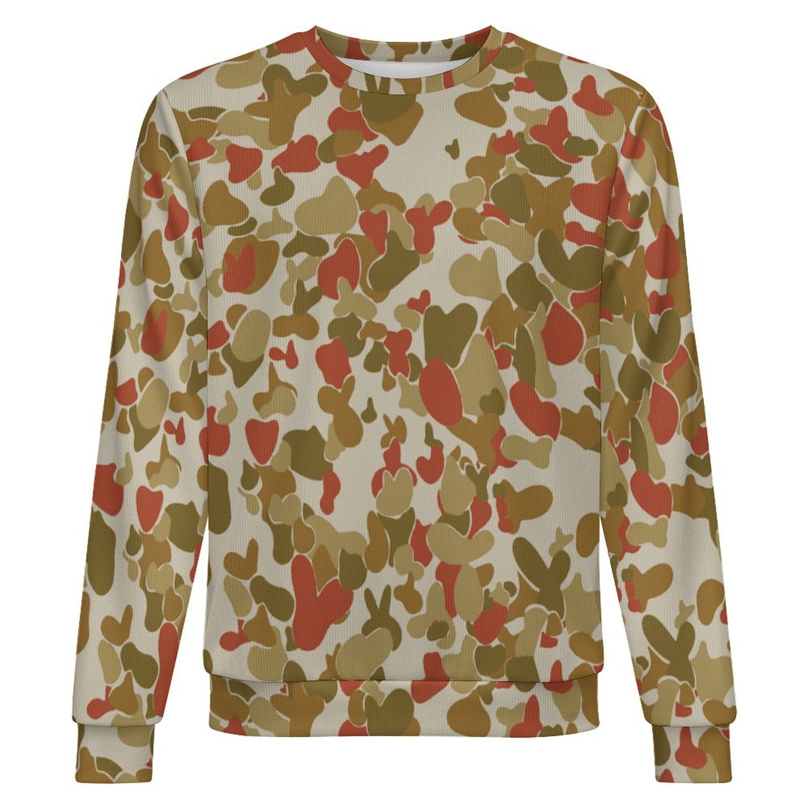 Australian Red AUSCAM OPFOR Musoria camouflage crewneck sweatshirt, front view