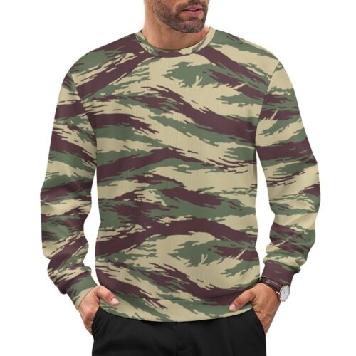 Afghan Lizard camouflage crewneck sweatshirt worn by a model