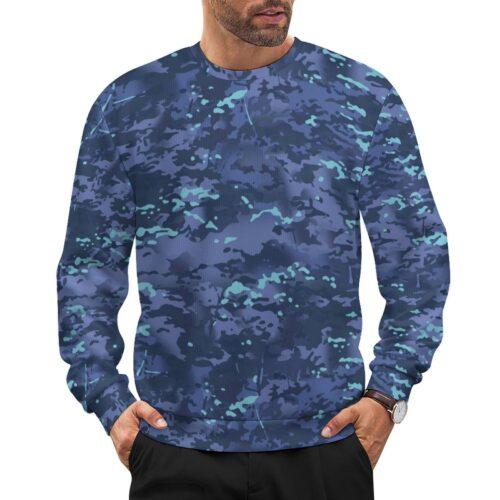 Ivory Coast Blue MTP camouflage crewneck sweatshirt worn by a model