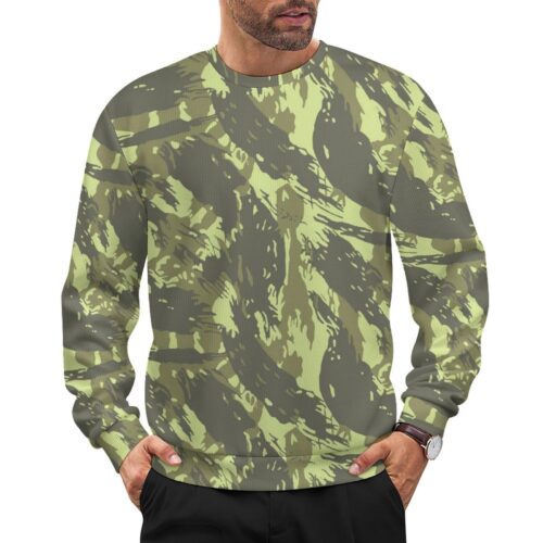 Sao Paulo State Police Shock Battalion COE Lizard camouflage crewneck sweatshirt worn by a model