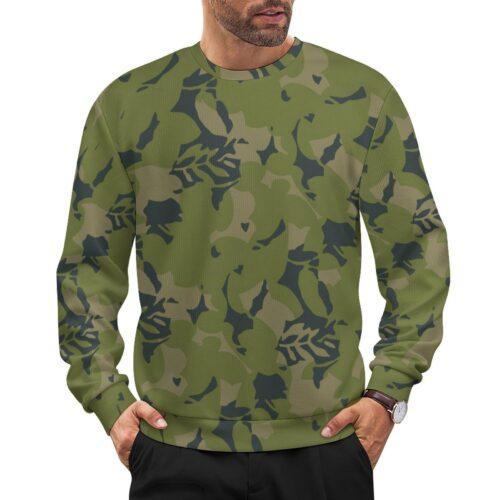 Cuban Leaf camouflage crewneck sweatshirt worn by a model