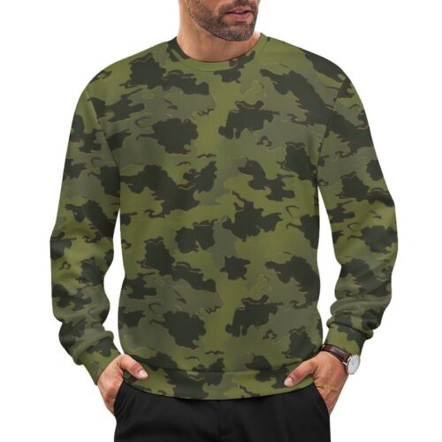 Belgian Jigsaw MT Tropical camouflage crewneck sweatshirt worn by a model