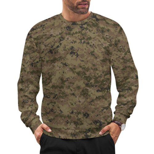 Canadian CADPAT Desert v2 camouflage crewneck sweatshirt worn by a model