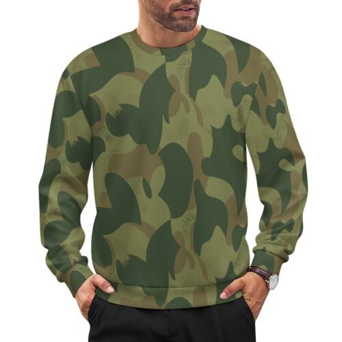 Belgian Moon and Balls v1 camouflage crewneck sweatshirt worn by a model